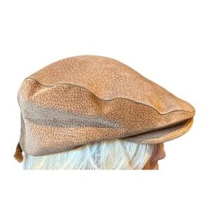 Ascot Cap hat Pig Suede Adjustable Buckle Back Brown Snap Bill Retro Classic